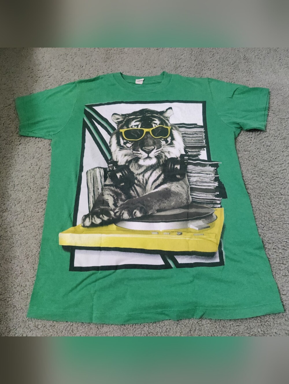 Green DJ Tiger Graphic T Shirt - Fabric Made in USA, Assembled In Haiti